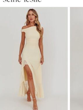 Selfie Leslie Light Yellow One-Shoulder Ruched Maxi Dress